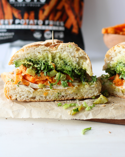 Turkey Pesto Sandwich Stuffed with Sweet Potato Fries