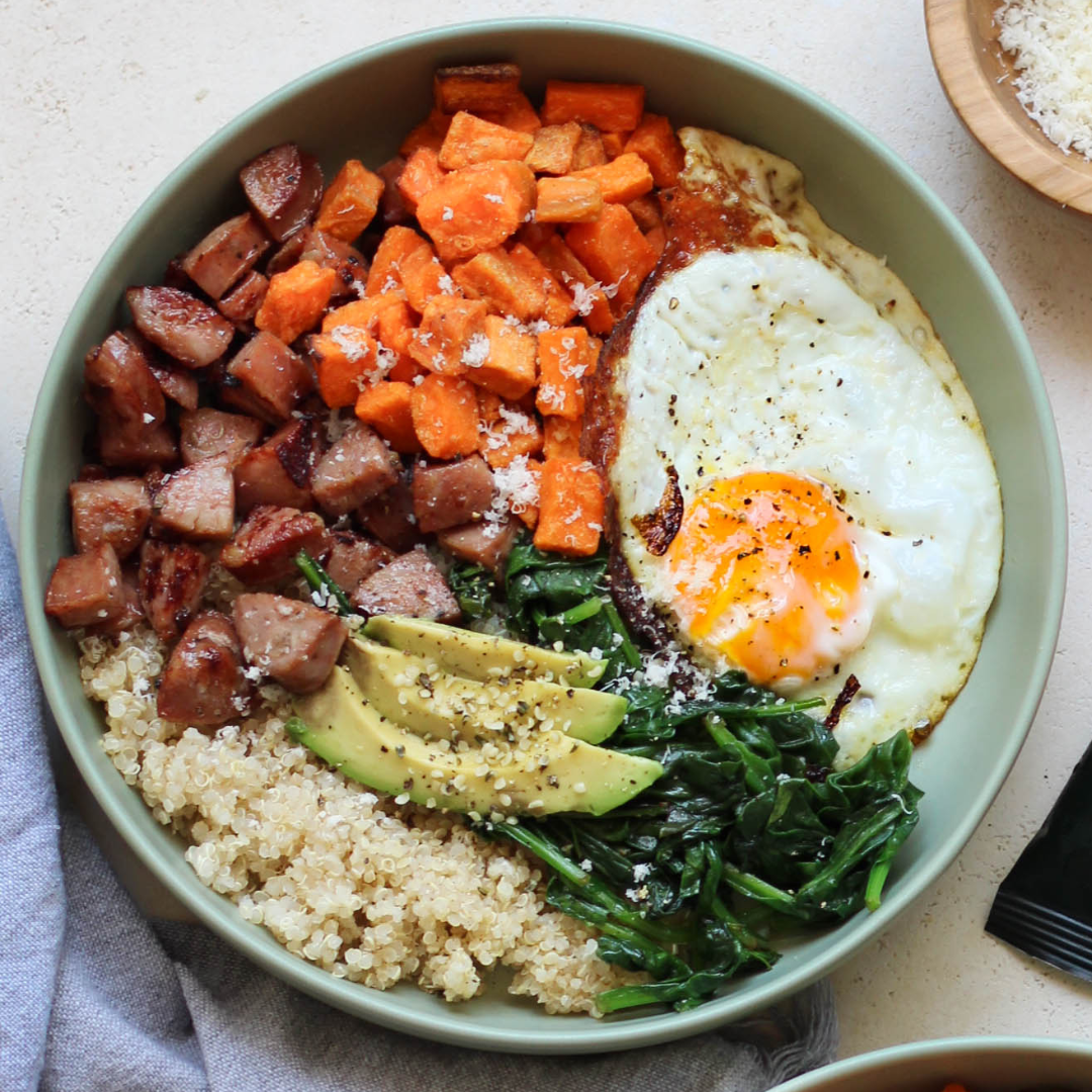 Breakfast Bowl with Sweet Potato Croutons