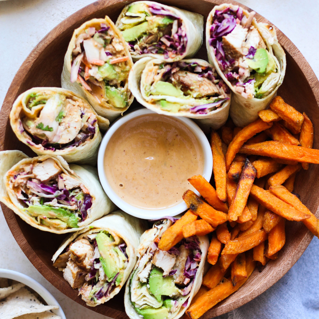 Chipotle Chicken Wraps with Sweet Potato Fries